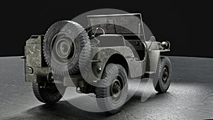 3D render of an American Willys jeep. Game industry. Gamedev