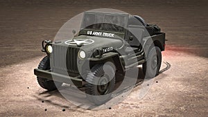 3D render of an American Willys jeep. Game industry. Gamedev