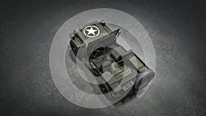 3D render of an American Willys jeep. Game industry. Gamedev