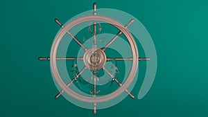 3d render anchor and ship wheel with green blue color background image