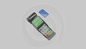 3d render animation payment by bank card on pos terminal.Transaction accepted