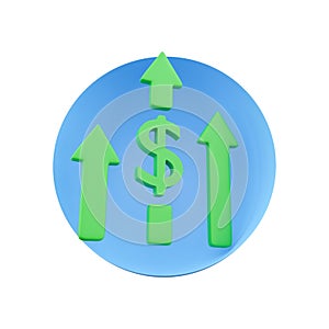 3d render arrow and dollar sign. 3d rendering arrow and dollar sign in blue circle. 3d arrow and dollar illustration in