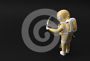 3D Render Astronaut Holding Magnify Glass on a Black Background