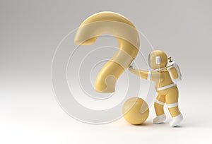 3d Render Astronaut Pushing Question Mark 3d illustration Design