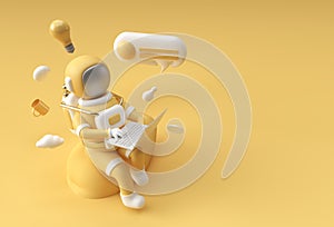 3D Render Astronaut in spacesuit working on laptop, 3D illustration Design