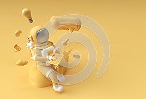 3D Render Astronaut in spacesuit working on laptop, 3D illustration Design