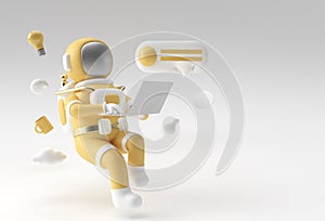 3D Render Astronaut in spacesuit working on laptop, 3D illustration Design