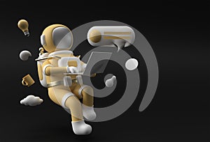 3D Render Astronaut in spacesuit working on laptop, 3D illustration Design