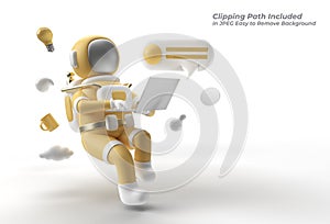 3D Render Astronaut in spacesuit working on laptop Pen Tool Created Clipping Path Included in JPEG Easy to Composite
