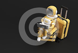 3d Render Astronaut Working on Laptop Sitting on Travel Bag 3d illustration Design