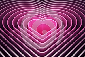 3D render background of smooth lines in the shape of a heart from purple to dark with dof
