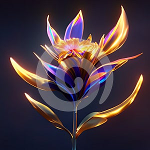 3D render of a beautiful bird of paradise flower on a dark background Generative AI