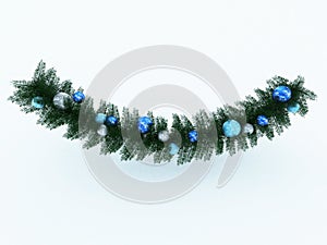 3d render of a beautiful blue Christmas wreath decoration on white background