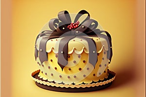3D Render, Beautiful Colorful Cake With Chocolate Bow