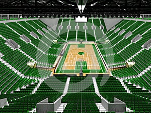 3D render of beautiful modern sports arena for basketball with green seats