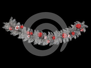 3d render of a beautiful silver Christmas wreath decoration on black background