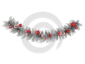 3d render of a beautiful silver Christmas wreath decoration on white background