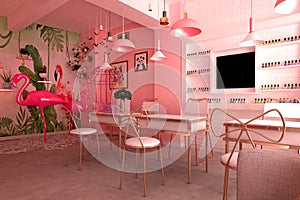 3d render of beauty center, pink color design