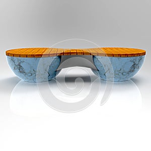 3d render bench GeoSphere vason double stand blue marble