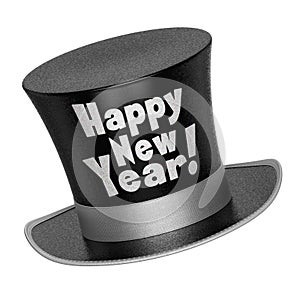 3D render of a black Happy New Year top hat