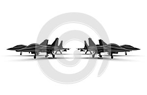3D render - black jet fighters squadron