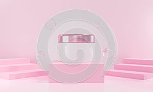 3d render of blank white cosmetic cream jar isolated on pink pastel background abstract scene with glass balls and podium stage.