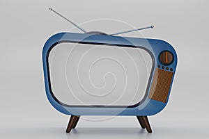 3D render Blue Vintage Television Cartoon style isolate on white background. Minimal Retro TV. Analog TV with copy space. Old TV