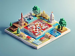 3d render board game with gradient background