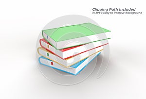 3D Render Books Stack of Book Covers Colorful Textbook Bookmark Pen Tool Created Clipping Path Included in JPEG Easy to Composite