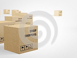 3d render of boxed with dropshipping text on it. Modern online sales model. Supplier warehouse.