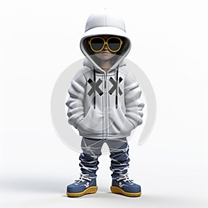 3d Render Of Boy In White Hoodie With Sunglasses