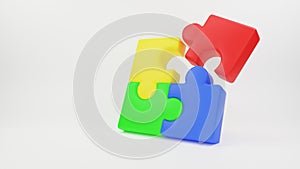 3D render of Brainstorming teamwork concept. Jigsaw puzzle pieces icon collaboration
