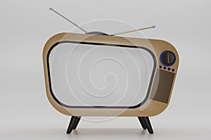 3D render brown or beige Vintage Television Cartoon style isolate on white background. Minimal Retro TV. Analog TV with copy space