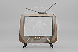 3D render brown wooden Vintage Television Cartoon style isolate on white background. Minimal Retro TV. Vintage wood analog TV.