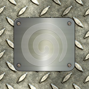 3D render of a brushed metal sign on a metal background