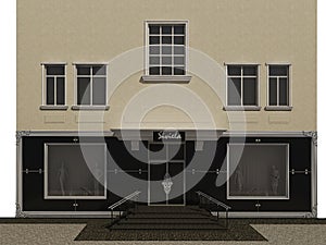 3d render of a building facade concept. The architecture of the building is in a modern classic style