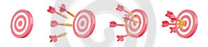 3D render bullseye target, darts with arrows set