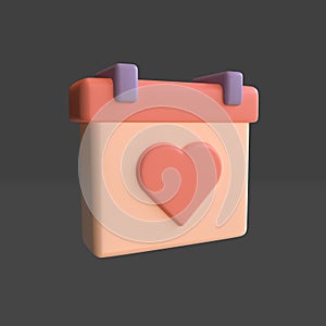 3d render Calendar with heart symbol, valentine's day concept