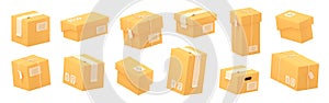 3d render cardboard boxes isolated icons set
