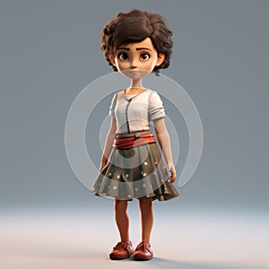 3d Render Cartoon Of Abigail: A Brown-haired Character With Skirt