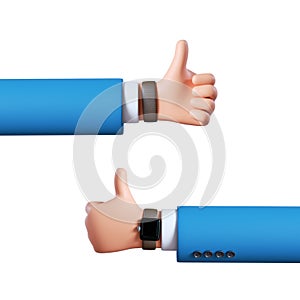 3d render, cartoon character businessman hand thumb up, like gesture isolated on white background, professional approval concept.