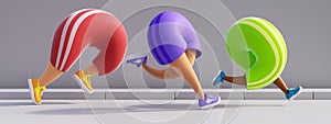 3d render. Cartoon character corpulent legs run. Sport illustration of marathon contestants.