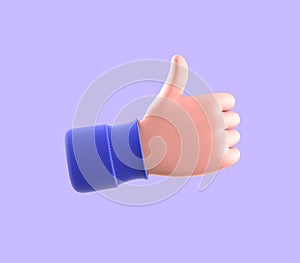 3d render, cartoon character customer hand thumb up, like gesture isolated on blue background