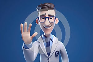 3d render cartoon character smart trustworthy doctor wearing a white coat