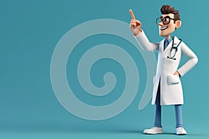 3d render. Cartoon doctor character holds clipboard. Clip art isolated on blue background. Professional consultation
