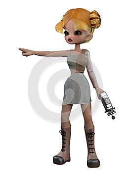3D Render of Cartoon girl with silver gun