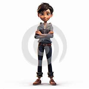 3d Render Cartoon Of Hannah: Youthful Protagonist With Crossed Arms