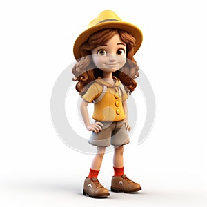 3d Render Cartoon Of Julia With Hat: Adventure Themed Character Design