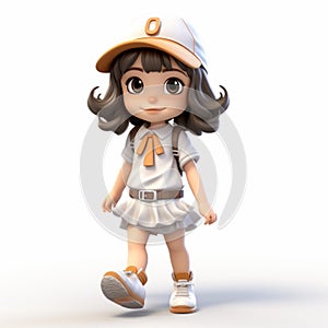 3d Render Cartoon Of Lily: A Playful Girl With Orange Hat And Sandals