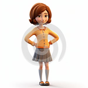 3d Render Cartoon Of Madeline: Youthful Protagonist In Black Skirt And Orange Sweater